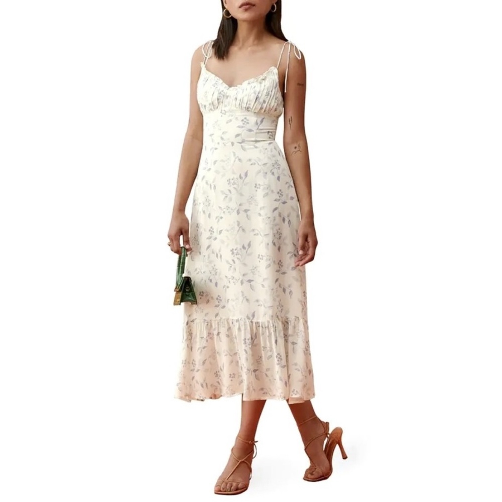 Reformation Cream Floral Midi Slip Dress